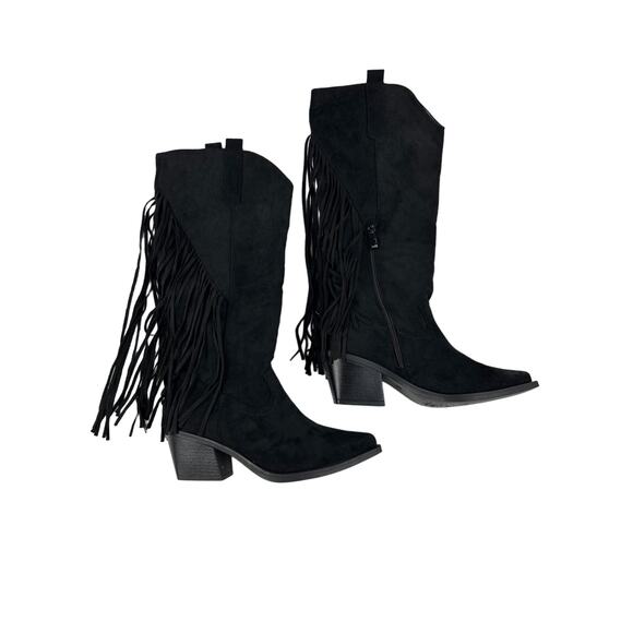 Lady GoDiva - Zuri Fringe Western Boots in Black - Picture 1 of 5